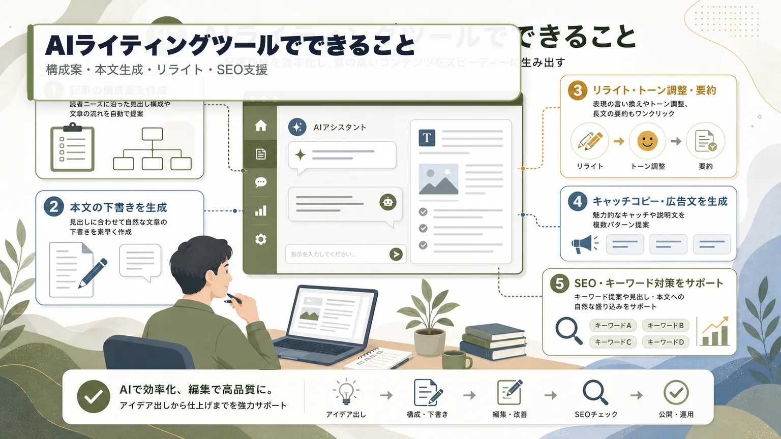 AIライティングツールでできる構成案作成や本文生成の機能
