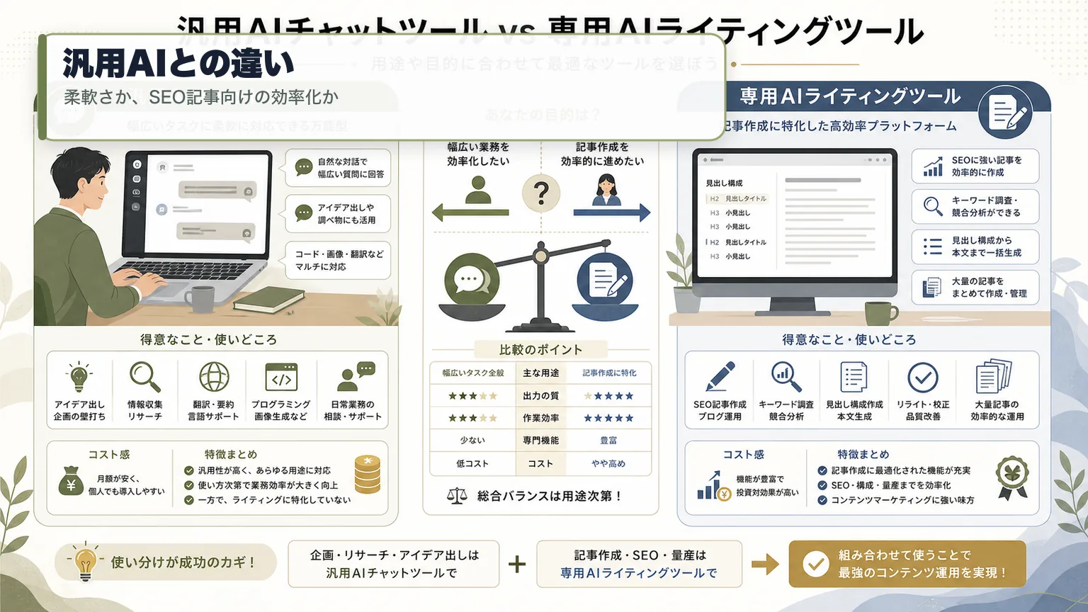 汎用AIとAIライティング専用ツールの違い