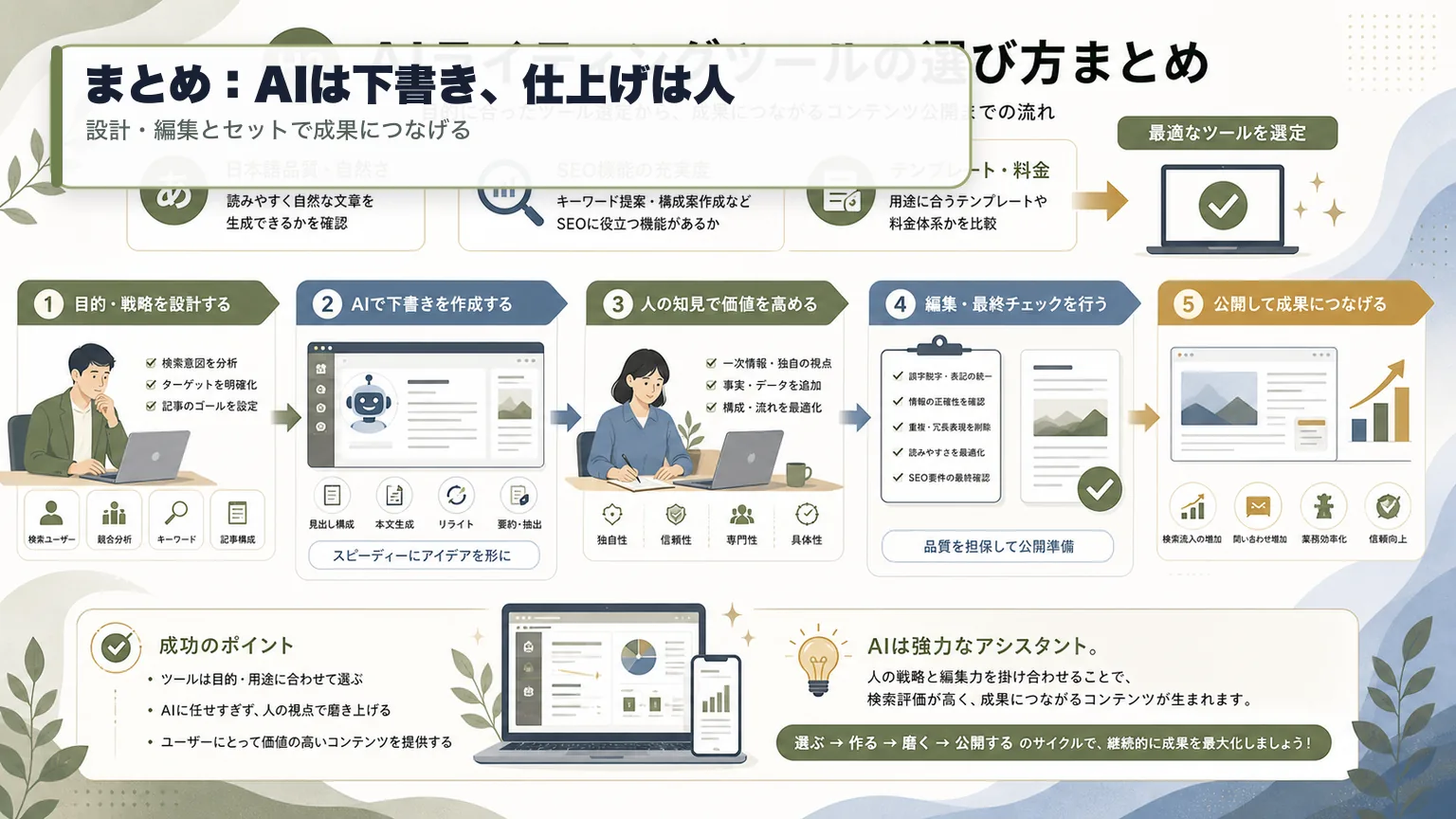AIライティングツールは下書きとして使い人が編集する流れ