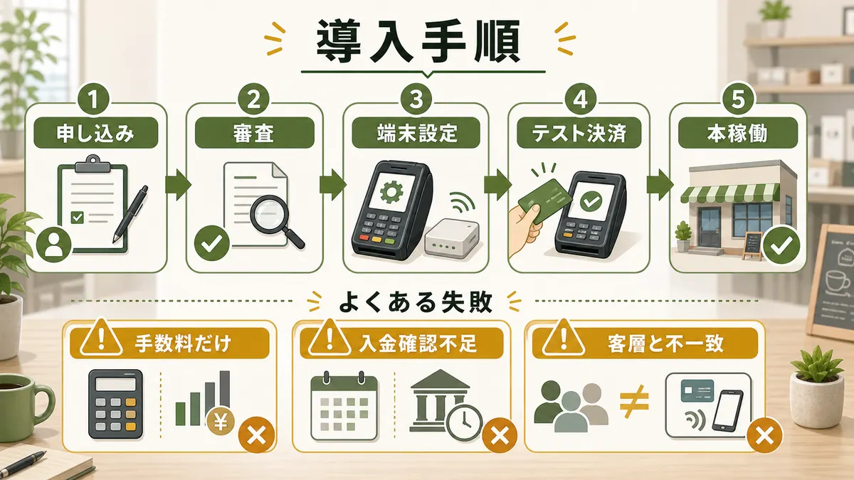 キャッシュレス決済の申し込み審査端末設定テスト決済本稼働とよくある失敗