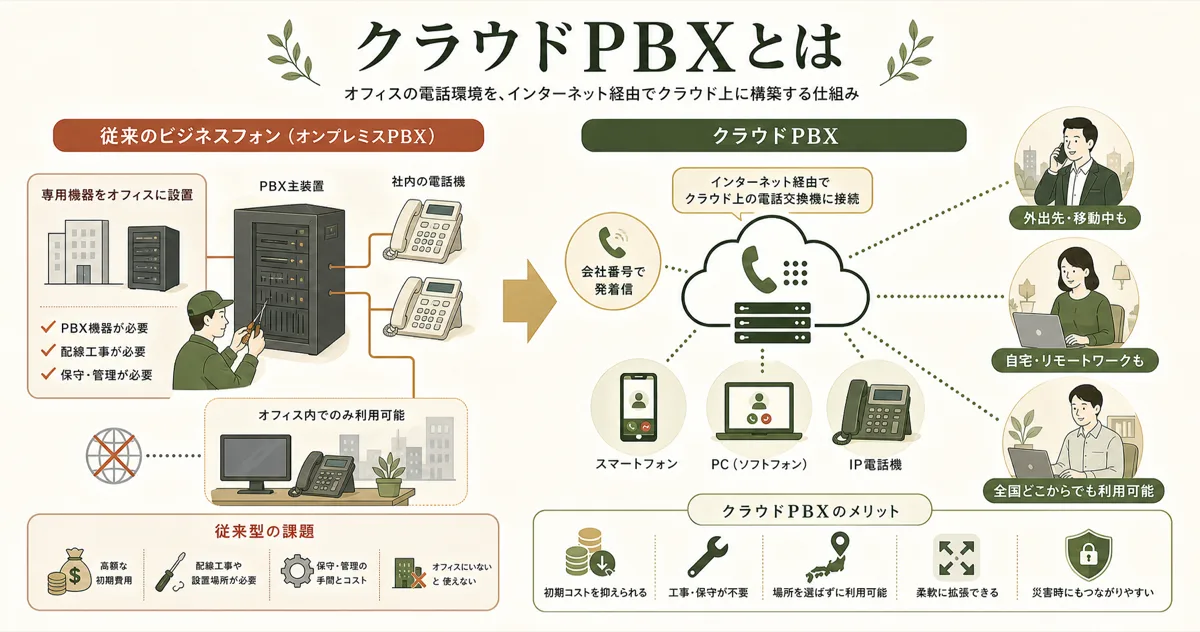 従来のビジネスフォンとクラウドPBXの違い