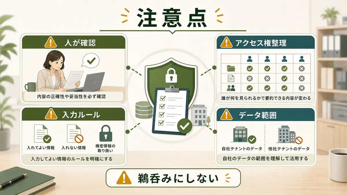 Copilot利用時の人による確認アクセス権整理入力ルールデータ範囲の注意点