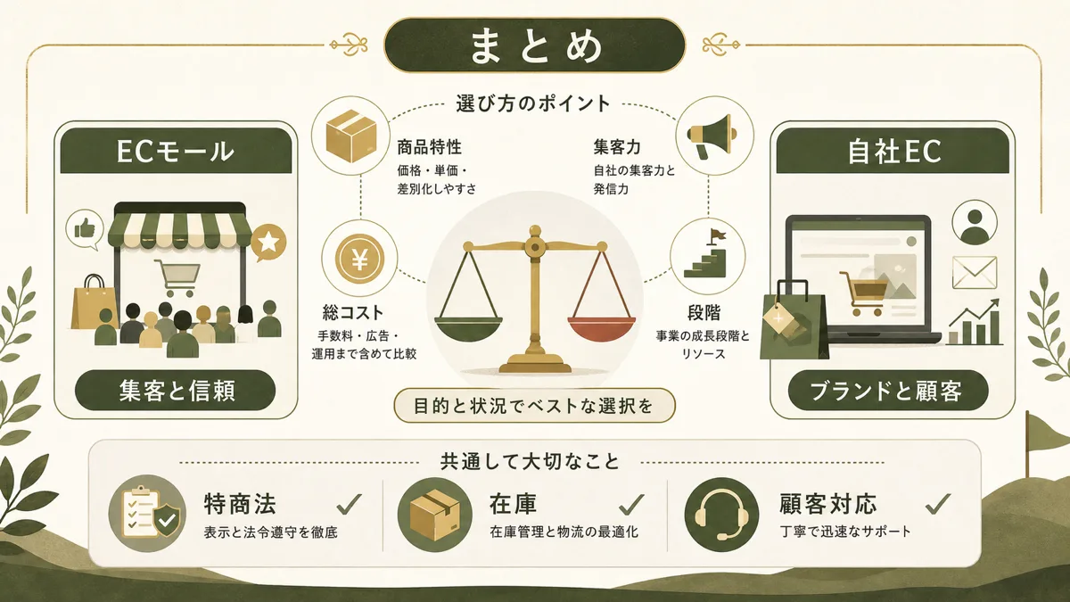 ECモールと自社ECの比較まとめ