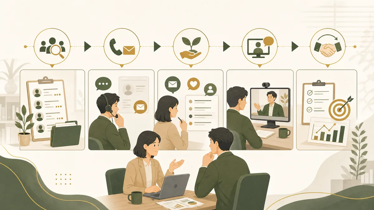 営業代行に依頼できる範囲をリスト作成から商談設計まで整理した図