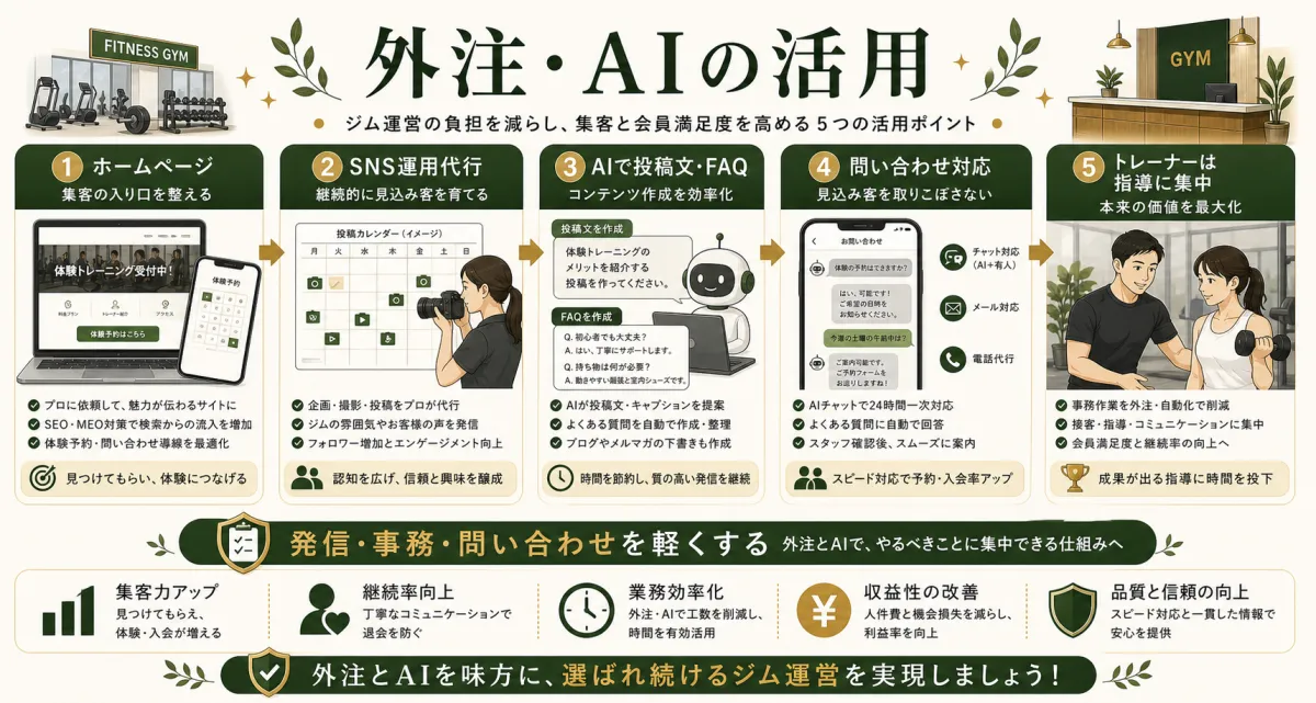 ジム運営の発信と事務と問い合わせを外注とAIで軽くする方法