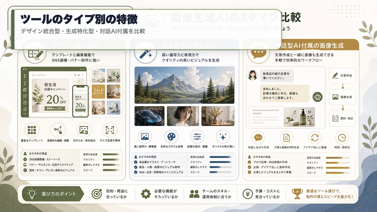画像生成AIのタイプ別比較