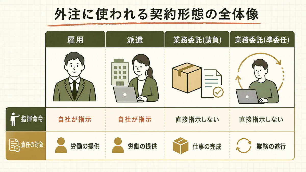業務委託・請負・派遣・雇用の全体像