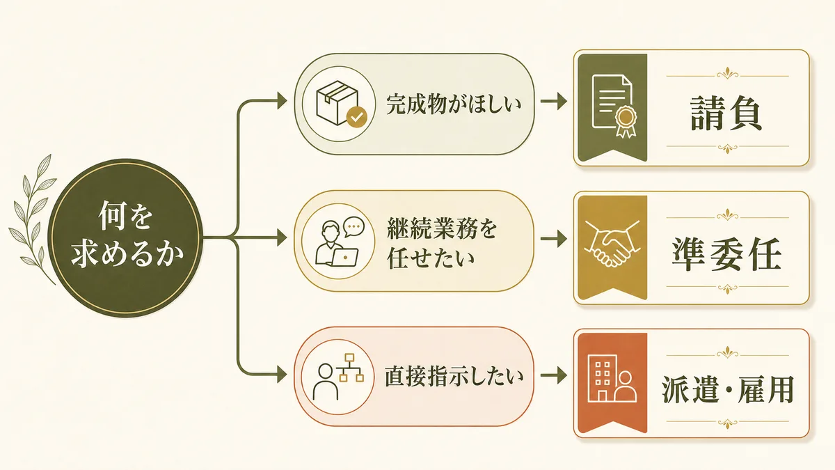 完成物・継続業務・直接指示で選ぶ契約形態の使い分け