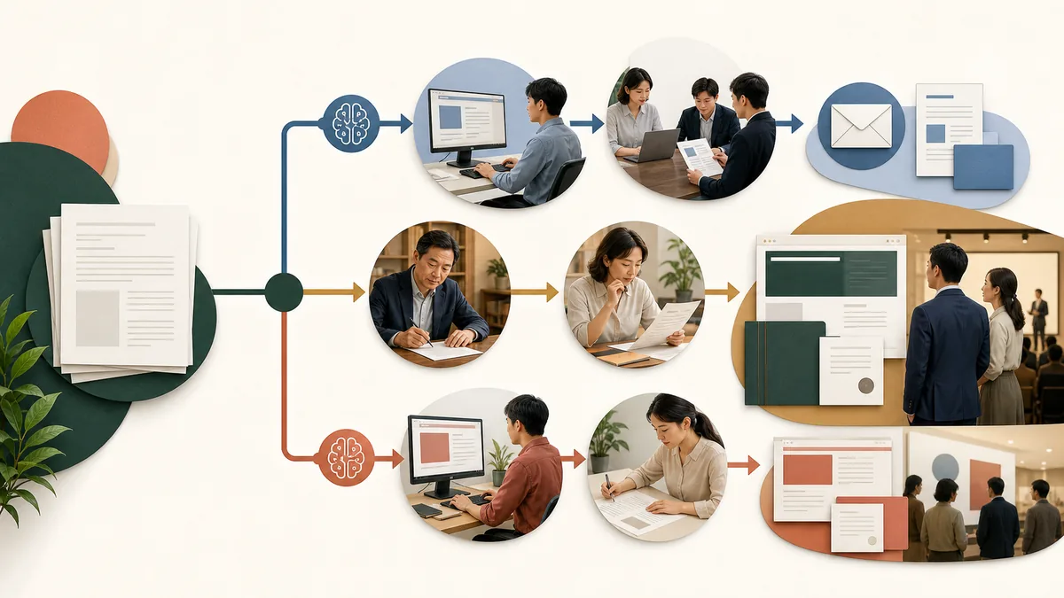 社内確認や下書きはAI翻訳、公開資料や契約書やマーケ文章は人手翻訳という使い分けを示す図