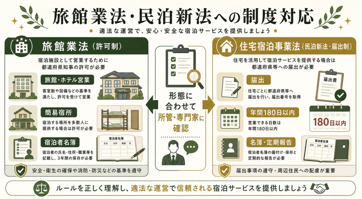 旅館業法の許可制と民泊新法の届出制の違い