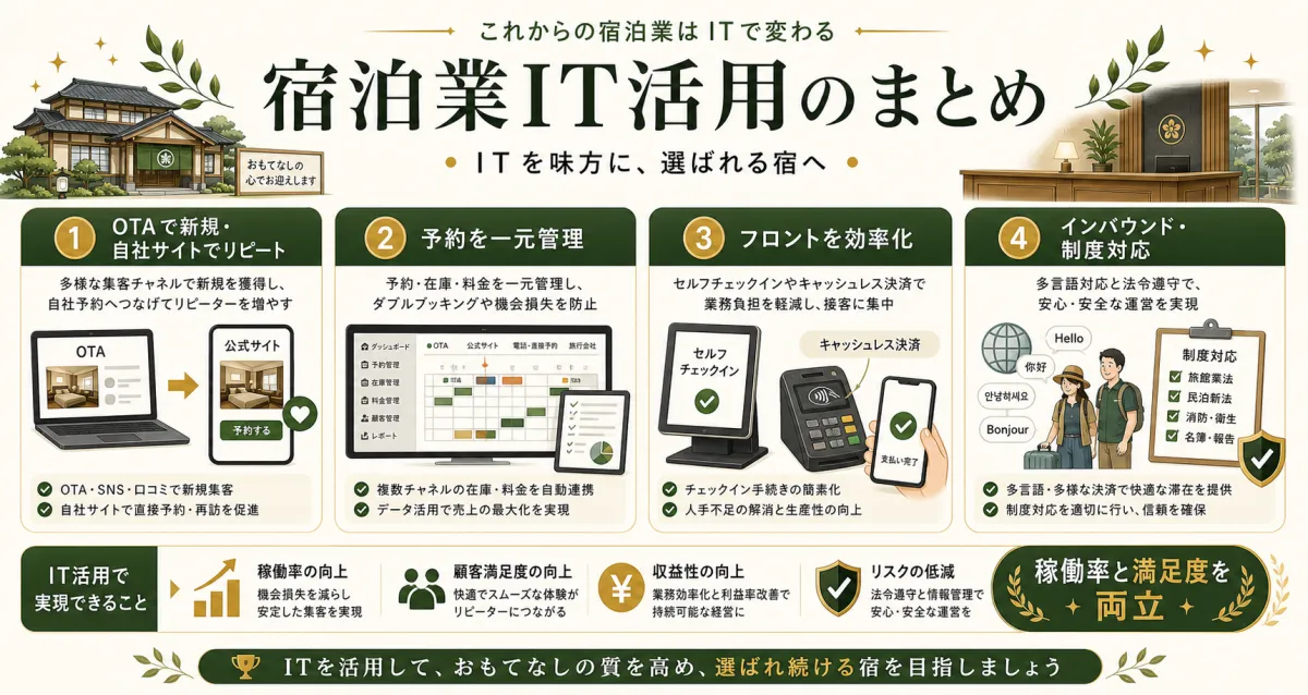 宿泊業IT活用の予約一元管理とフロント効率化とインバウンド対応まとめ