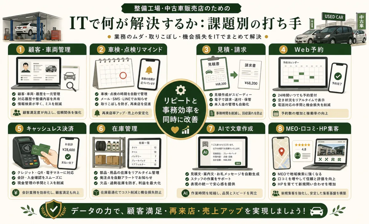 自動車整備工場の顧客車両管理と車検リマインドと見積請求などのIT施策