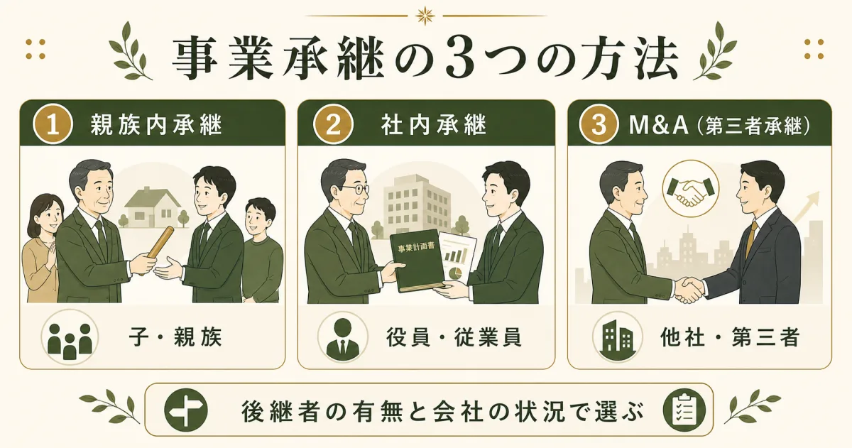 親族内承継と社内承継とM&Aの3つの方法