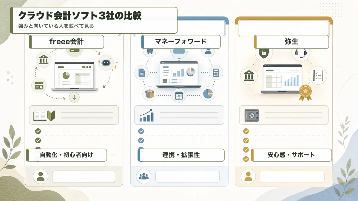 クラウド会計ソフト3社の特徴比較