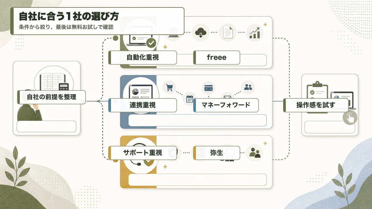 自社に合う会計ソフトを選ぶ判断フロー