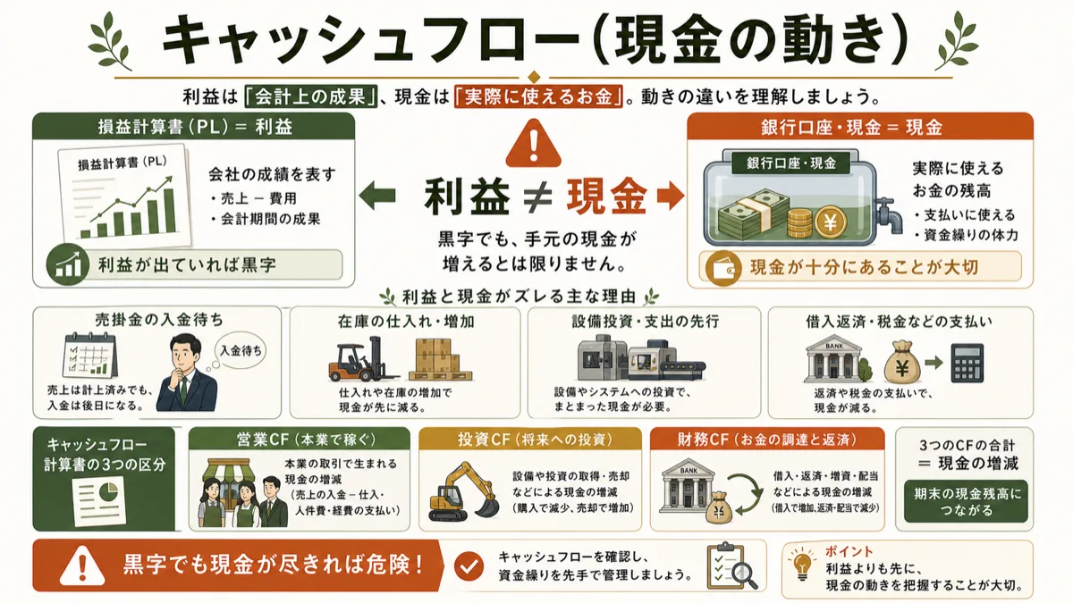 利益と現金の違いとキャッシュフローの3区分