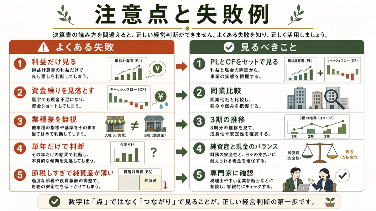 決算書の読み方でよくある失敗と見るべきポイント