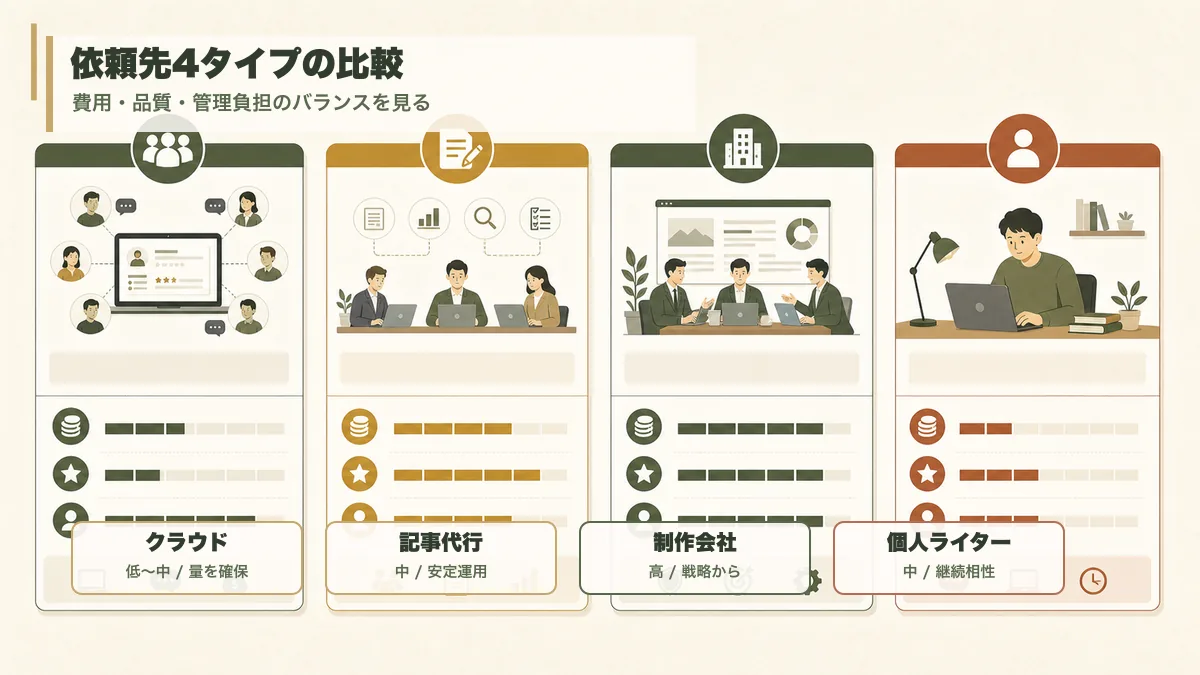 記事作成を外注する依頼先4タイプの比較