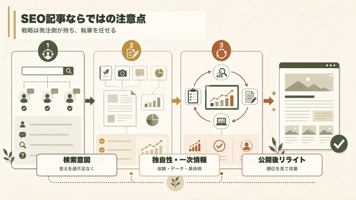 SEO記事を外注するときに注意したい検索意図と独自性とリライト