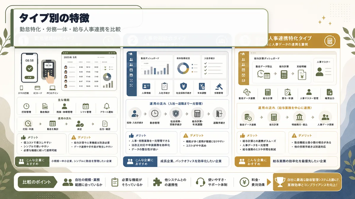勤怠管理システムのタイプ別比較