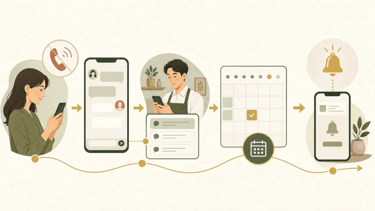 LINEの1対1チャットから予約受付と来店リマインドまでをつなぐ流れ