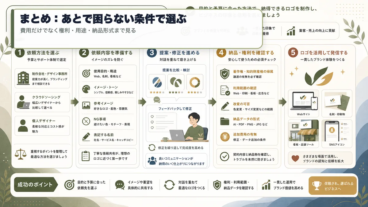 ロゴ制作外注は費用だけでなく権利と納品形式で選ぶ