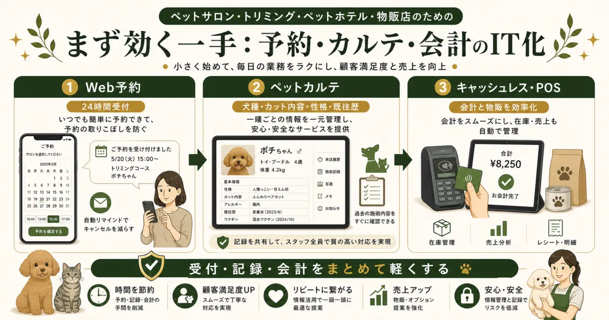 ペット事業のWeb予約とペットカルテとキャッシュレスPOSのIT化