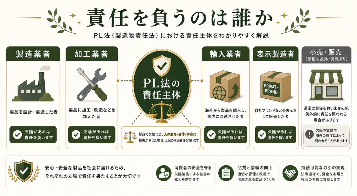 PL法で責任を負う製造業者や輸入業者や表示製造者