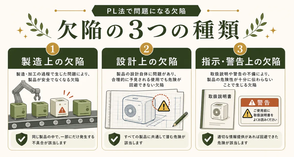 製造物責任における欠陥の3つの種類