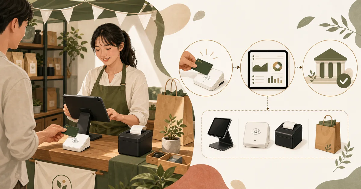 SquareのようにタブレットPOSと決済端末で小規模店が始めやすい構成