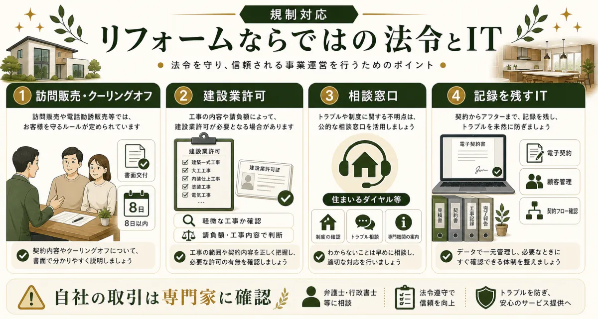 リフォームの訪問販売クーリングオフ建設業許可と記録を残すIT対応