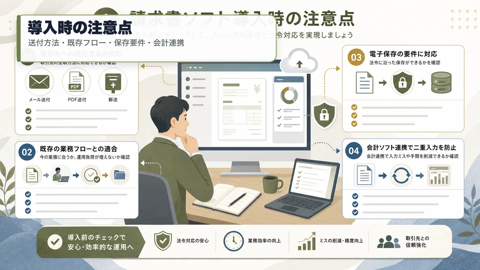 請求書ソフト導入時の送付方法や保存要件の注意点