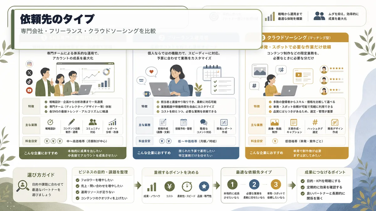 SNS運用代行の依頼先タイプ