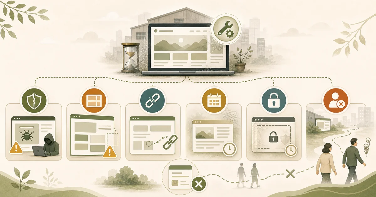 ホームページを放置したときの改ざん、表示崩れ、リンク切れ、情報陳腐化のリスク