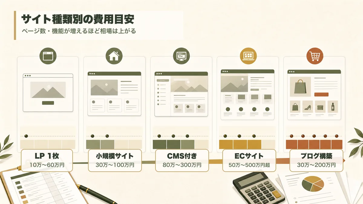 Web制作のサイト種類別費用相場の目安