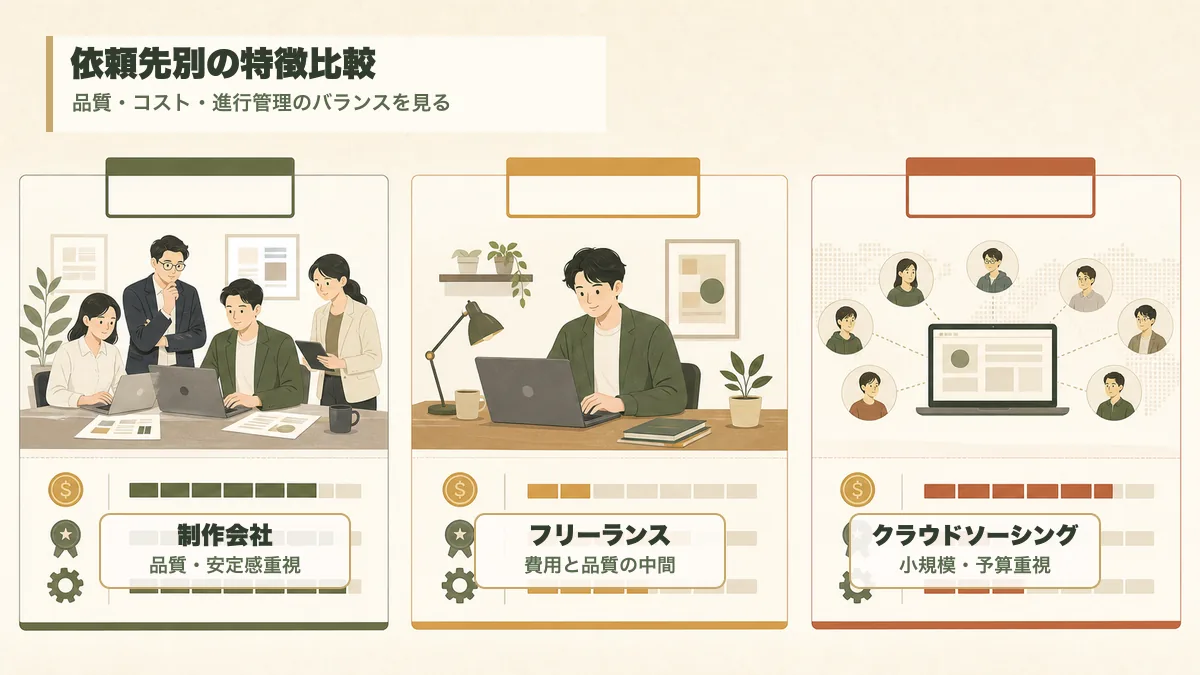 Web制作の依頼先別の相場と特徴比較