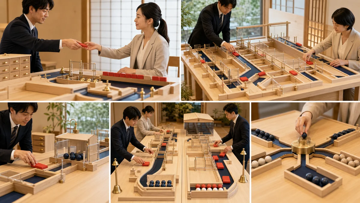 紙と電子の違い・小規模試行・社内承認と社外契約・対象業務選定・既存システム連携を5場面で示す図