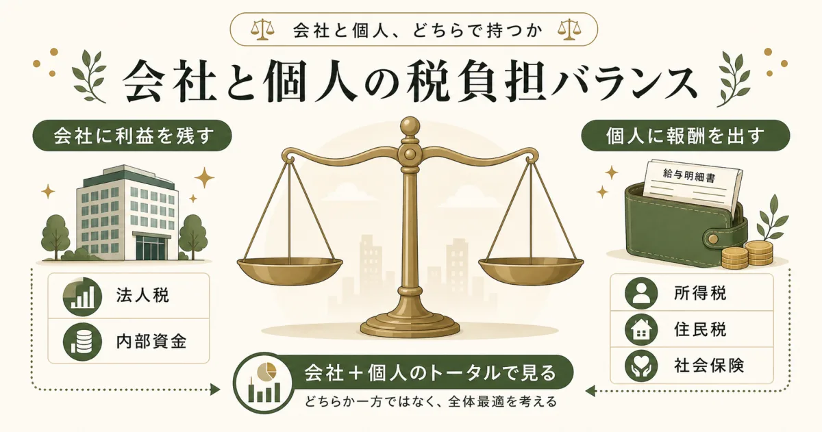 会社と個人の税負担をトータルで比較する図解