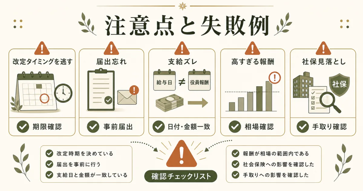 役員報酬の注意点と失敗例のチェックリスト