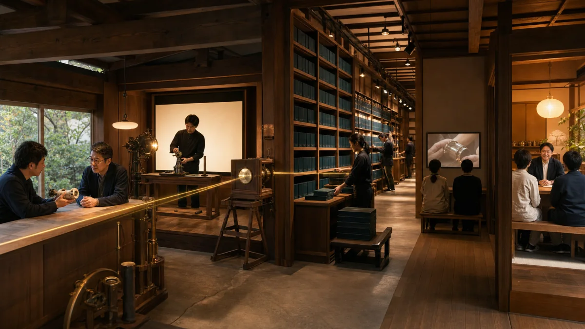 顧客の質問・役立つ実演・検索・蓄積・継続制作・視聴・相談を一つの光路で示す図